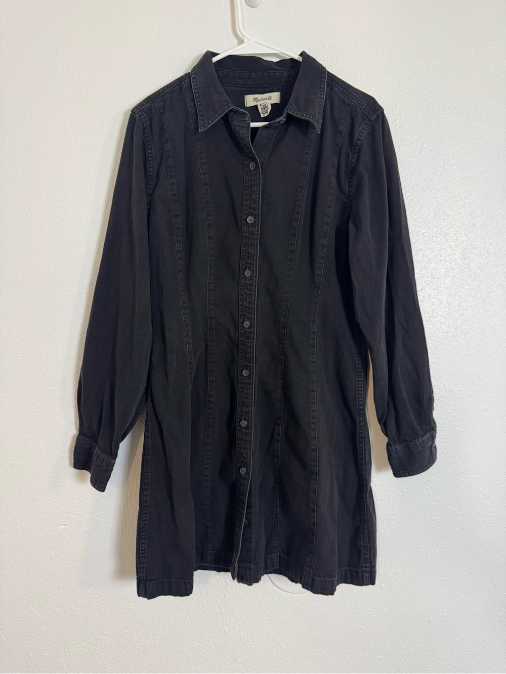 Madewell washed black denim seemed long sleeve mini shirt dress - Picture 3 of 6